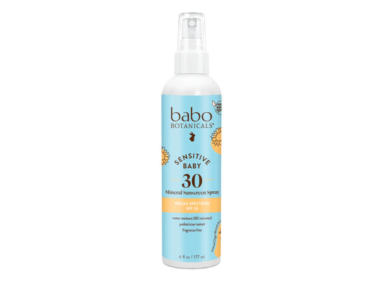 Babo Botanicals Sensitive Baby Mineral Sunscreen Spray SPF30 - Natural Zinc Oxide - Non-Aerosol – Face & Body - Fragrance-Free - Water Resistant - For Babies & Kids - Various Versions