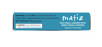 Matiz Sardinillas with Piquillo Peppers | Baby Sardines 3 Ounce | Product of Spain | Wild Caught |