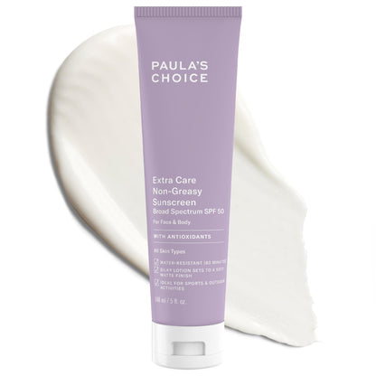 Paula's Choice Extra Care Oil Free Sunscreen for Face, SPF 50 Face & Body Sunscreen, Daily Moisturizing Lotion with Aloe & Vitamin A/C, Sweat & Water Resistant, Fragrance-Free, UVA/UVB Protection, 5oz