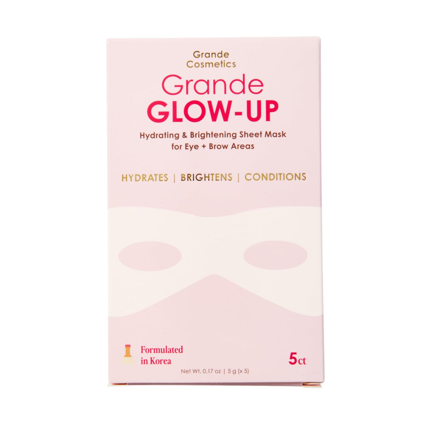 Grande Cosmetics GrandeGLOW Up Sheet Mask Set - for Hydrated, Brighter-Looking Eye & Brow Areas (5 Count)