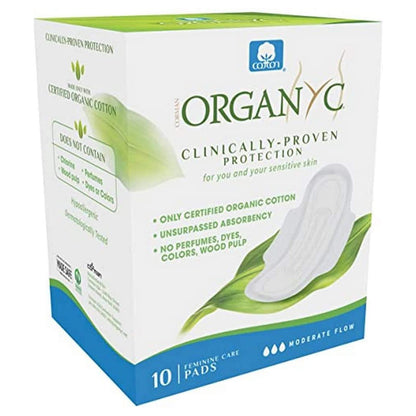 Organyc - Feminine Pads - Moderate Flow (10 Count) + Everyday Ultra-Thin Panty Liners (24 Count)