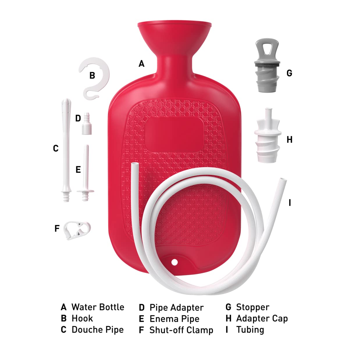Flents Douche and Enema Combination Kit for Men and Women, Large Capacity, Multipurpose Cleaning System for Personal Hygiene, Colon Detox Cleanse, Made with Comfortable Material, Red (1.66 L)