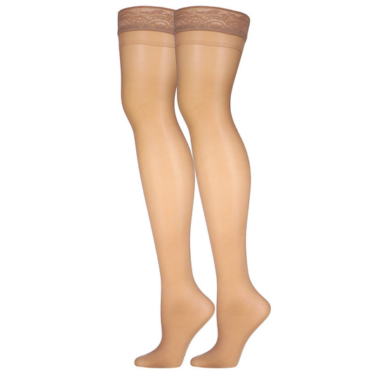 NuVein Sheer Compression Stockings for Women, 8-15 mmHg Support, Light Denier, Thigh High, Closed Toe, Beige, Large