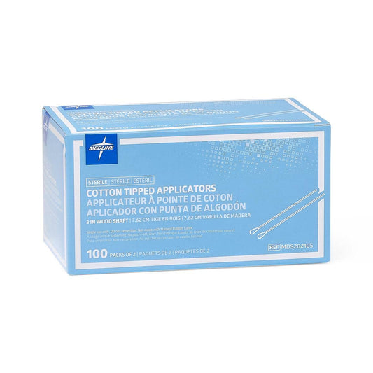 Medline Sterile Cotton-Tipped Wood Applicator, 3", Ideal for applying medication, cleaning skin, arts & crafts and more, Pack of 2000