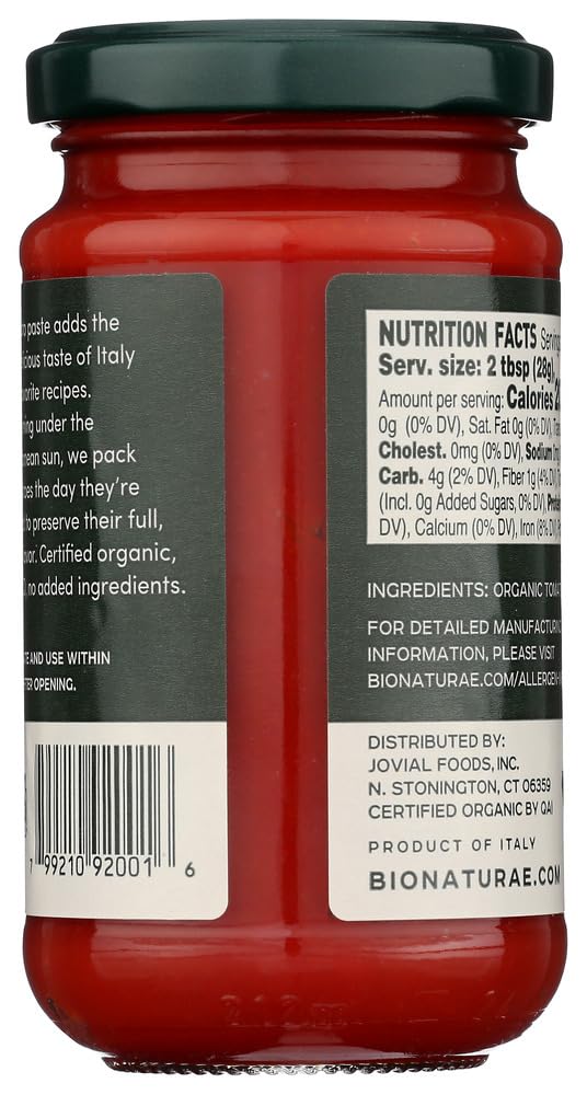 Bionaturae Tomato Paste - Organic - 7 oz - case of 12 - 100% Organic - No Salt Added - Made in Italy