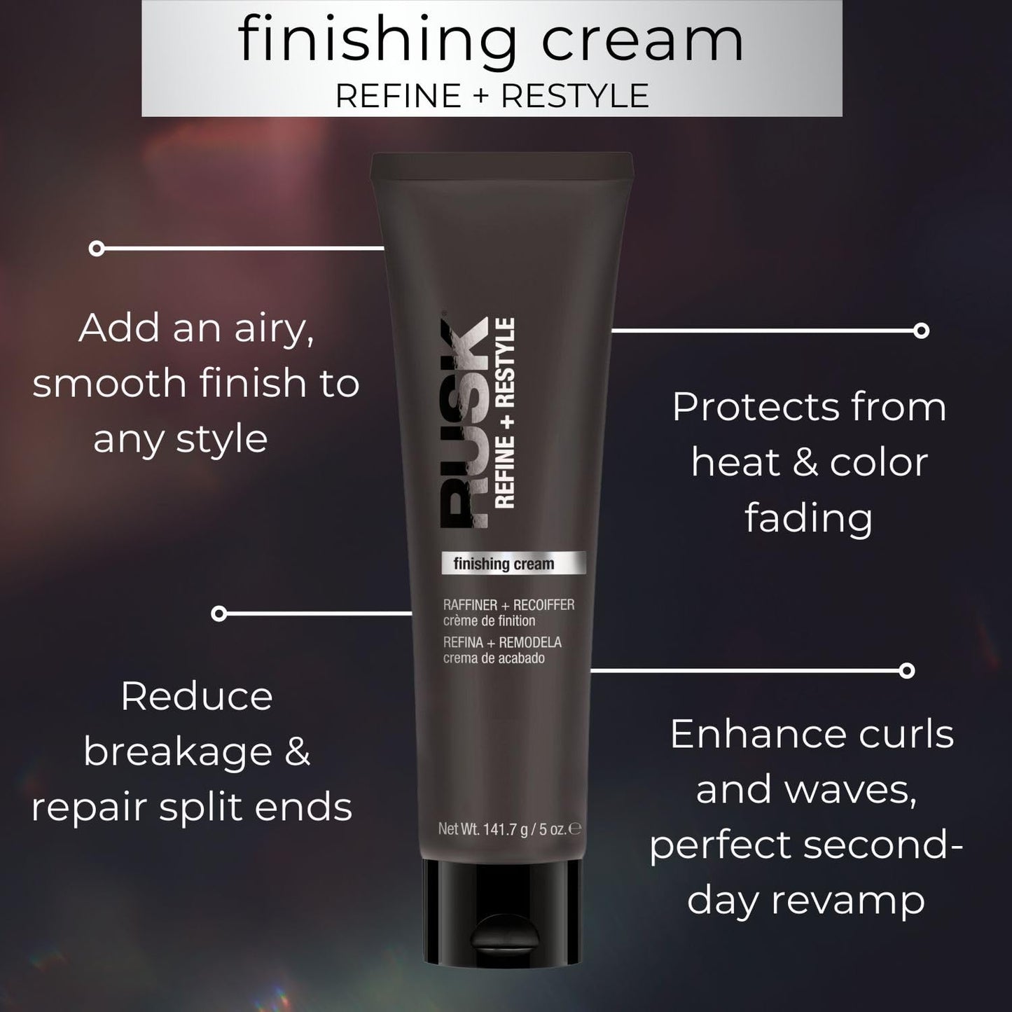 RUSK Finishing Cream, Refine + Restyle, Enhances Natural Texture and Shine for Frizz Free Hair, 5 oz.
