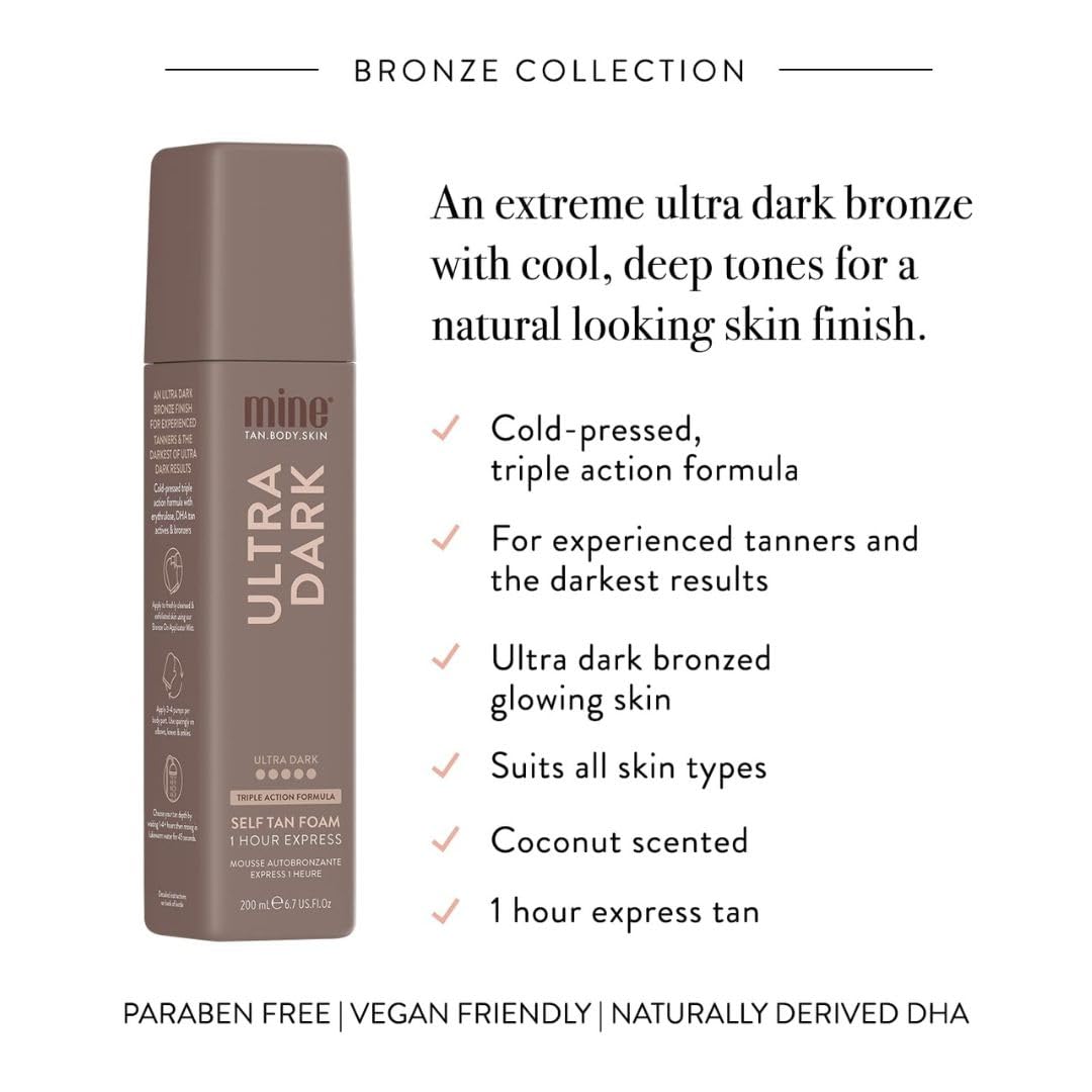 MineTan Dark Self Tanning Foams | Bronze Collection - Best Fake Tanner Mousse for a Deep Instant Bronzing Glow, 1 Hour Express, Face & Body, Ultra Hydrating Formula, Coconut Scented, 6.7 Fl Oz