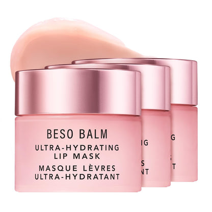 JLO BEAUTY Lip Mask, Vanilla Scented, Ultra Hydrating Lip Gloss Finish, Helps Visibly Plump, Smooth & Soften, Daytime or Overnight Sleeping Mask to Moisturize Flaky, Dry Lips, Beso Balm, 3 Pack