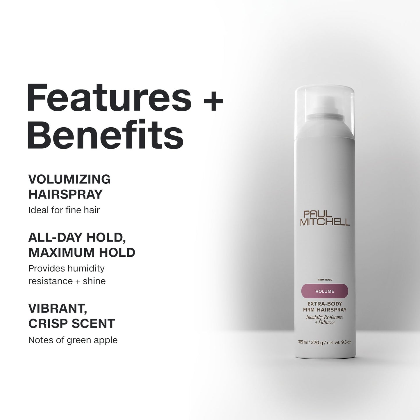 Paul Mitchell Extra-Body Firm Hairspray, Extreme Hold, Maximum Volume + Humidity Resistance, For Fine Hair, 9.5 oz