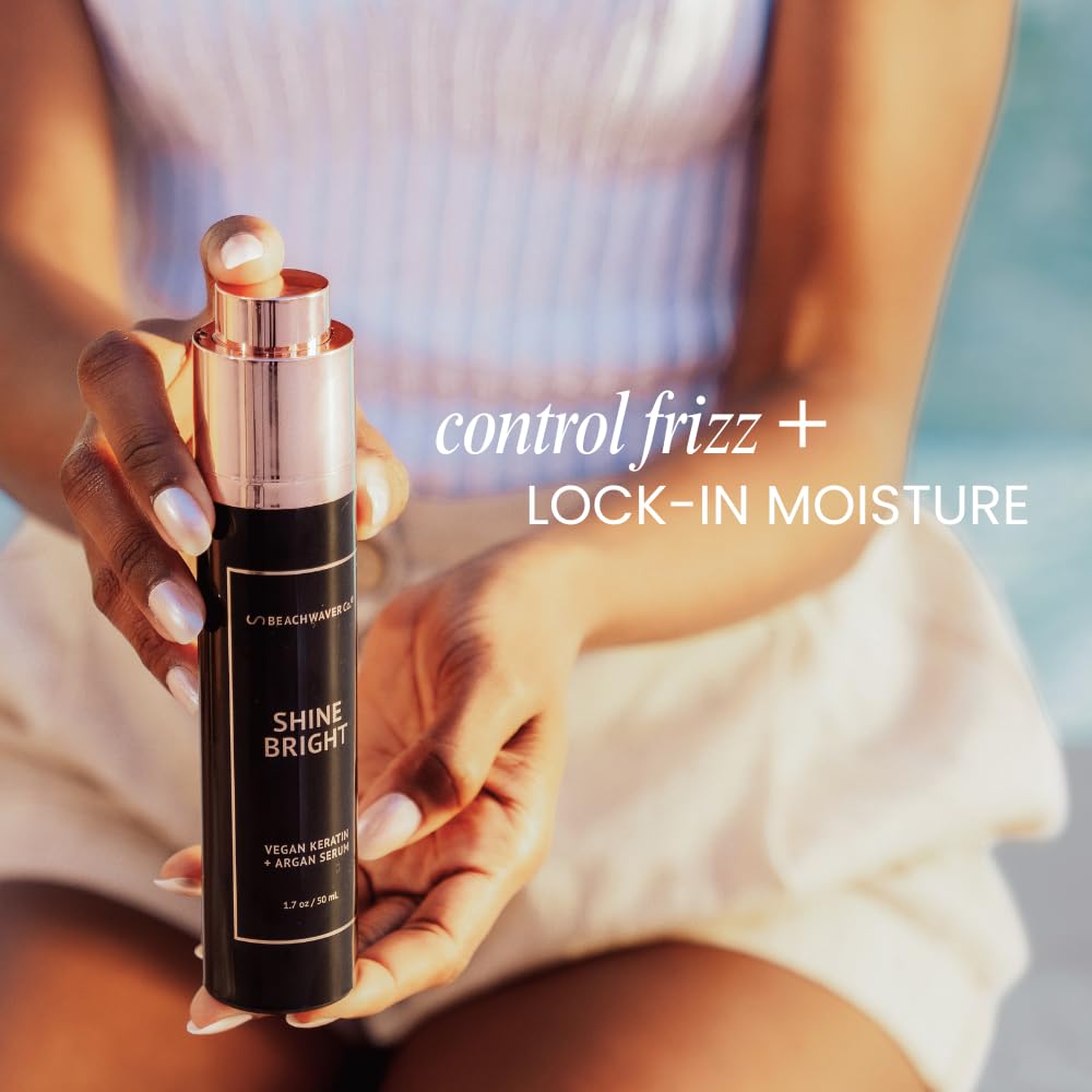 The Beachwaver Co. Shine Bright Serum - Full Size (1.7 Oz) | Award-Winning Shine Serum w/Vegan Keratin & Organic Argan Oil | Smoothing Formula for Silky, Frizz-Free Finish | Bali Beach Night