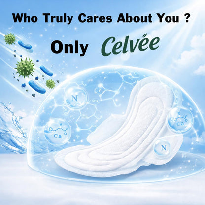 Celvee Organic Cotton Sanitary Pads Set Daytime 9.6 inch 24 Counts & Overnight 12.5 inch 10 Counts – Thin Breathable & Heavy Flow, Super Absorbent, Chemical Free, Eco Friendly Biodegradable Packaging