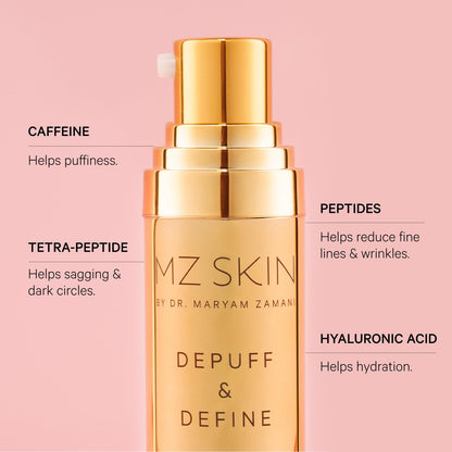 MZ SKIN Depuff and Define Contouring Eye Rescue 0.5 fl oz - High-Potency Caffeine Peptide Complex for Dark Circles, Puffiness, Fine Lines & Wrinkles With Hyaluronic Acid For Hydration