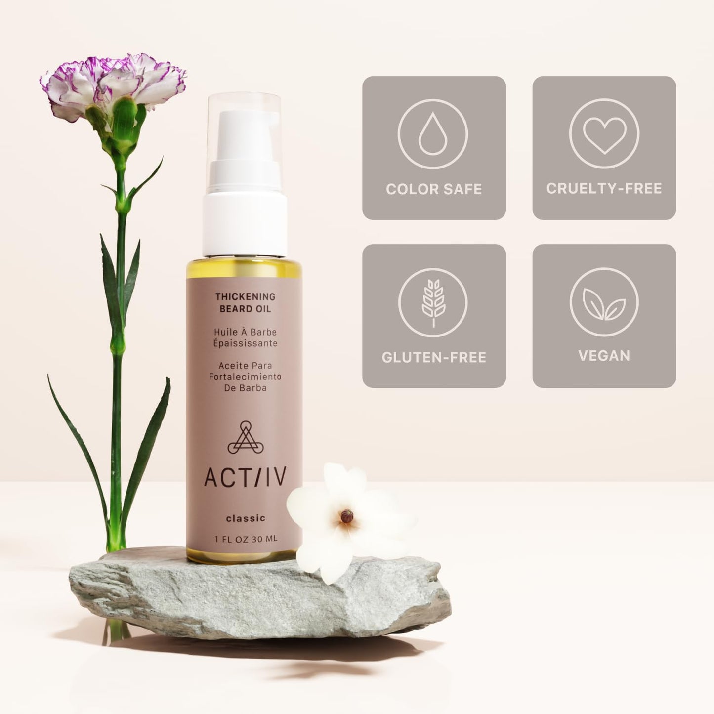 ACTIIV Thickening Beard Oil | Promotes Thicker Fuller Beard Growth, Nourishes & Softens Facial Hair, Lightweight Non-Greasy Formula, Vegan, Plant-Based, All Beard Types