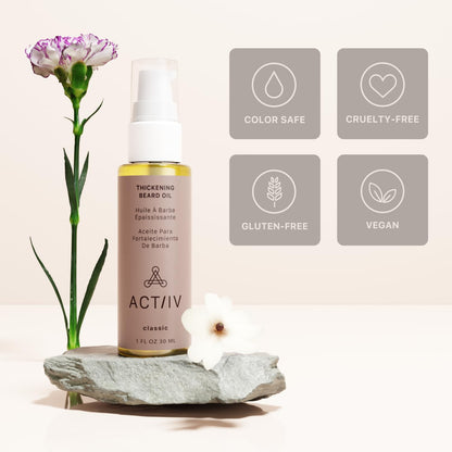 ACTIIV Thickening Beard Oil | Promotes Thicker Fuller Beard Growth, Nourishes & Softens Facial Hair, Lightweight Non-Greasy Formula, Vegan, Plant-Based, All Beard Types