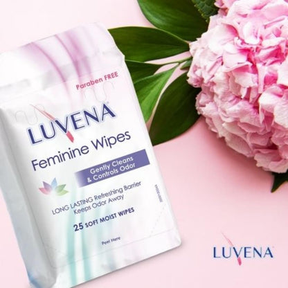 Luvena Feminine Wipes for Women — pH Balanced, Dermatologist Tested, Gentle Intimate Cleansing Cloths, Cucumber Scented, Travel Size (25 Count, 1 Pack)