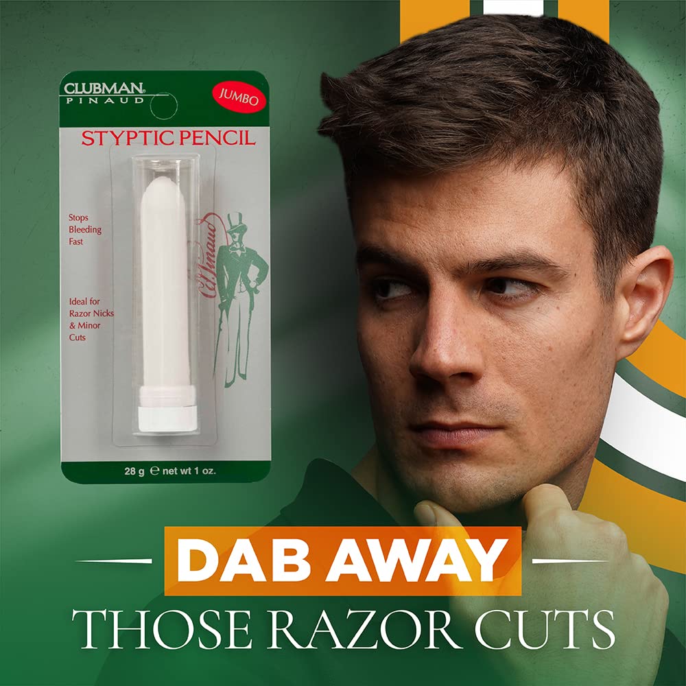 Clubman Jumbo Styptic Pencil, Treat and Seal Shaving Cuts Instantly, Anti-hemorrhaging Stick, First Aid Device, White, 1 oz