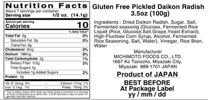 MICHIMOTO FOODS Traditional Daikon Radish 3.5 oz (100 g) x 3packs, Crunchy & Crisp, Japanese Fermented Pickles, Gluten-Free, MSG-Free