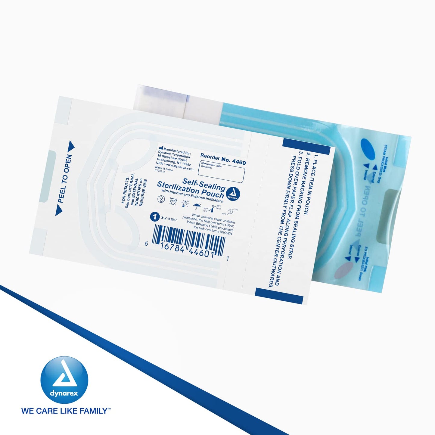 Dynarex Sterilization Pouches - Self-Sealing Autoclave Bags for Medical, Dental, Tattoo & Nail Care Tools - Blue-Tinted Transparent Cover, Dual Color Indicators (2.25" x 2.75", 200)