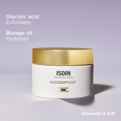 ISDIN Isdinceutics Glicoisdin 8 Soft (1.76 OZ) | Facial Exfoliant Cream with 3.2% Free Glycolic Acid | Smooths Skin Texture | Boosts Hydration