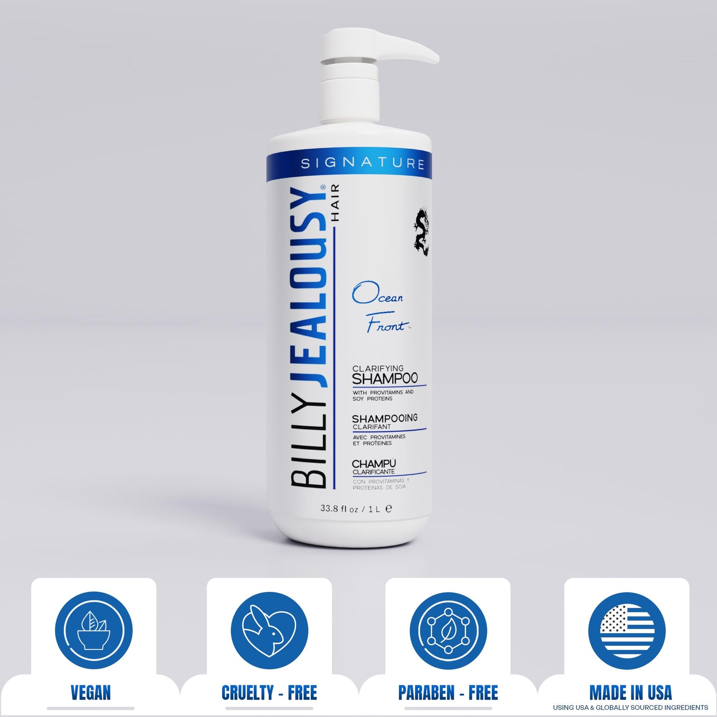 Billy Jealousy Ocean Front Clarifying Shampoo for Build Up, Excess Oil, Dirt, Product & Hard Water, Refreshing Oily Hair Shampoo for Men, Scalp Detox Unclogs Hair Follicles, Paraben-Free, 33.8 Fl Oz