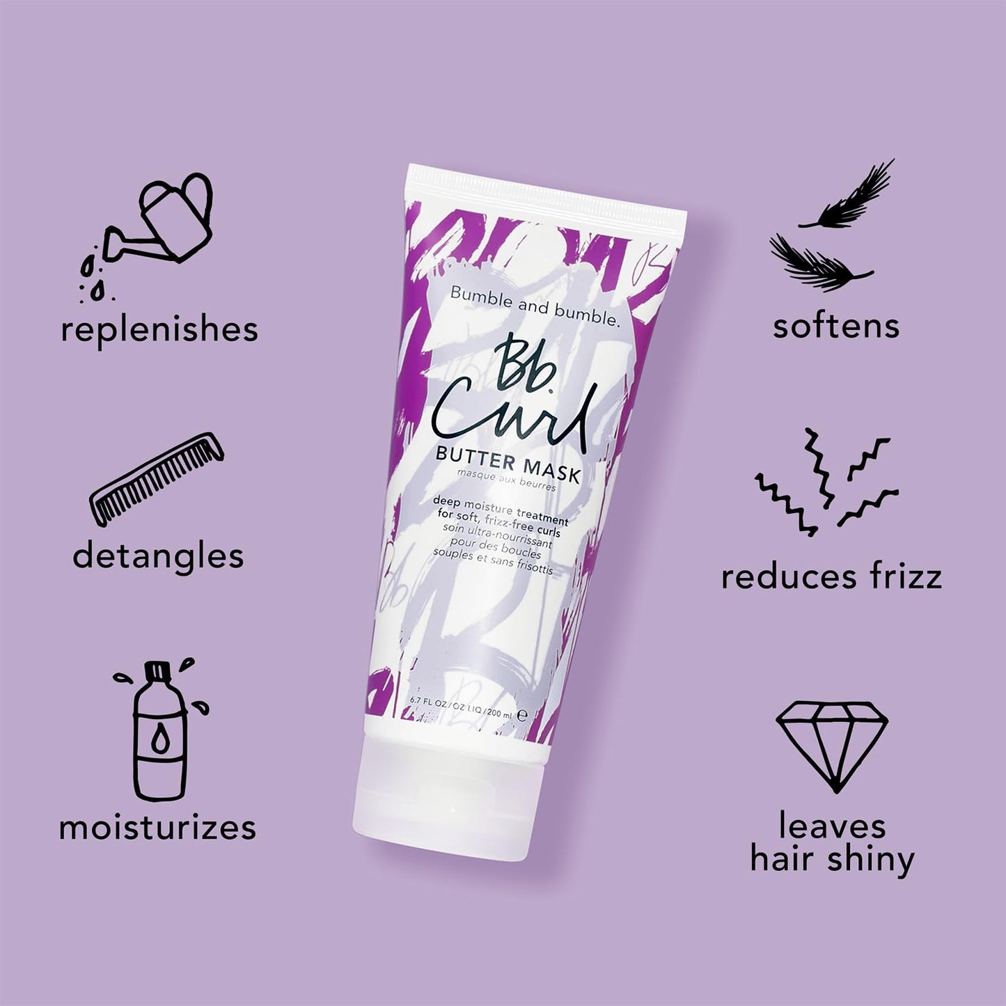 Bumble and bumble. Curl Butter Hair Mask | Deep Moisture for Medium to Thick Coily, Curly, Wavy Hair | Anti Frizz + Color Safe | With Jojoba, Avocado + Coconut Oil | Standard Size, 6.7 Fl Oz