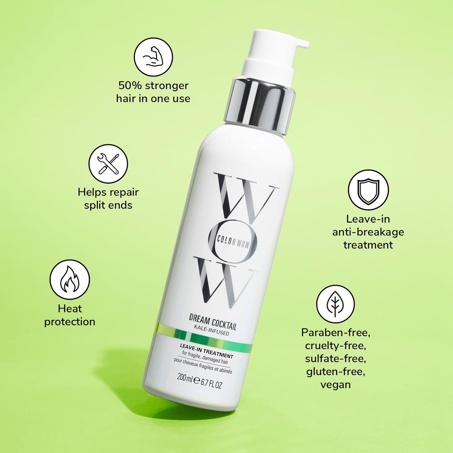 COLOR WOW Dream Cocktail Kale Infused Leave-in Treatment – for fragile, damaged hair | Reduce hair breakage by 50% in a single use | Powerful heat protectant