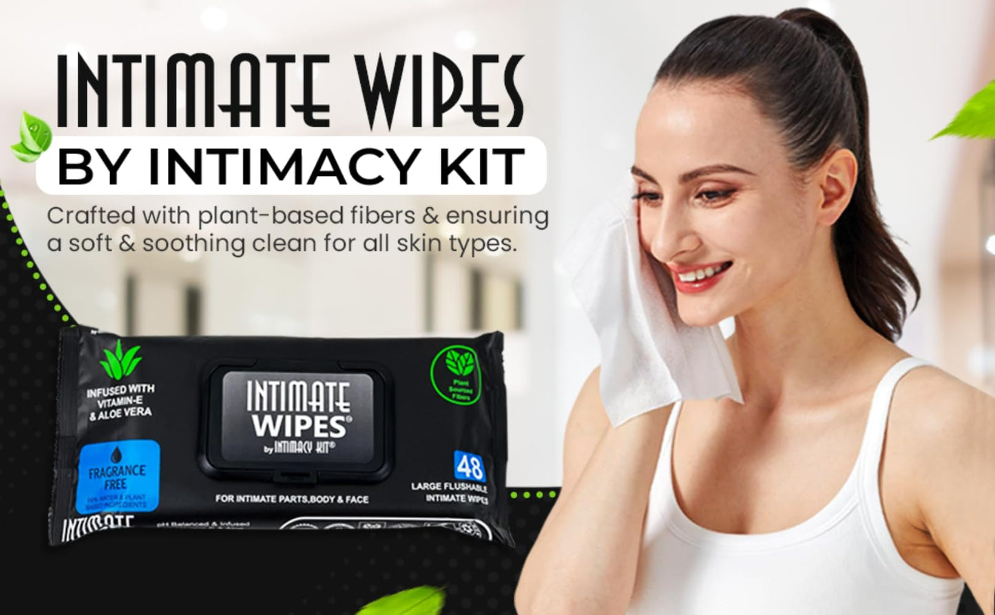 INTIMATE WIPES™ by INTIMACY KIT®, 48 Large Hygiene Wipes, pH Balanced, Hypoallergenic, Fragrance Free, infused with Vitamin-E, Chamomile & Aloe Vera, for Intimate Parts, Body & Face