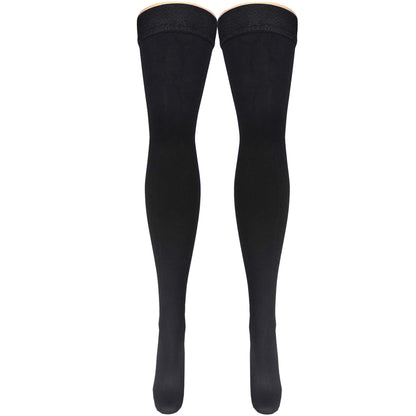 NuVein Men's Compression Socks, 20-30 mmHg Support, Dress Trouser Style, Thigh High Length, Black, Medium