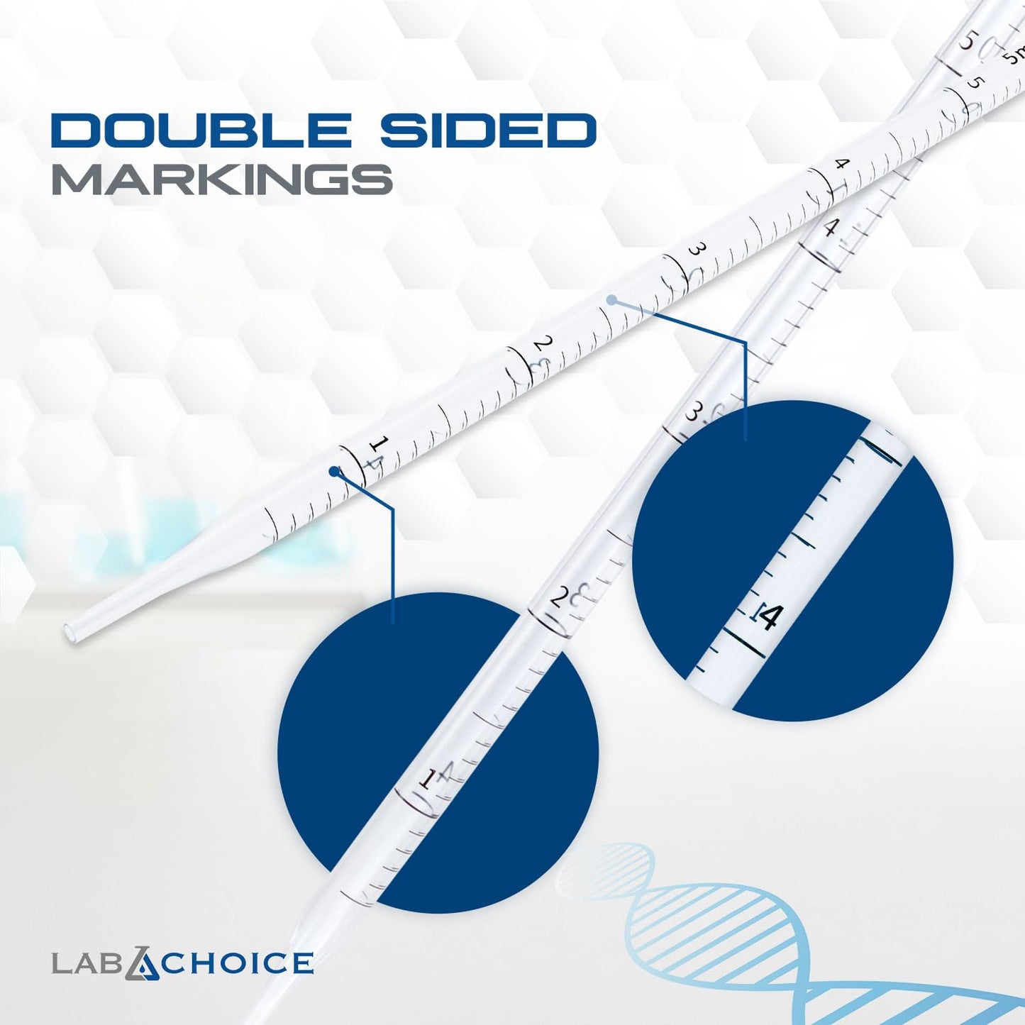 LabChoice Serological Pipettes - 200 Count - Plastic Disposable Sterile Pipettes, Individually Packed Graduated Transfer Pipette for Laboratory Use - 5mL, Blue