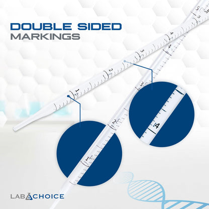 LabChoice Serological Pipettes - 200 Count - Plastic Disposable Sterile Pipettes, Individually Packed Graduated Transfer Pipette for Laboratory Use - 5mL, Blue
