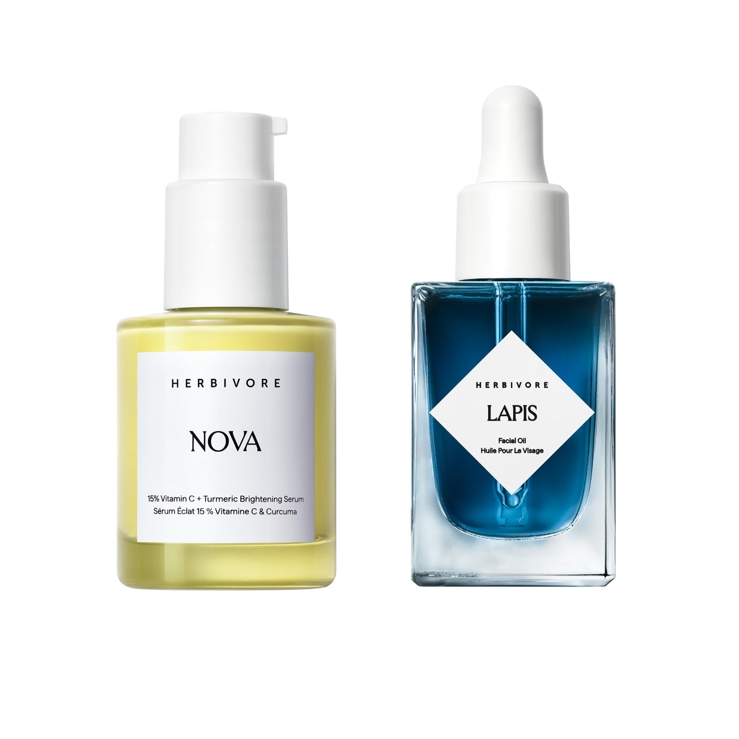 HERBIVORE Brighten + Balance Skincare Set | Nova 15% Vitamin C Brightening Serum + Lapis Blue Tansy Skin Balancing Face Oil