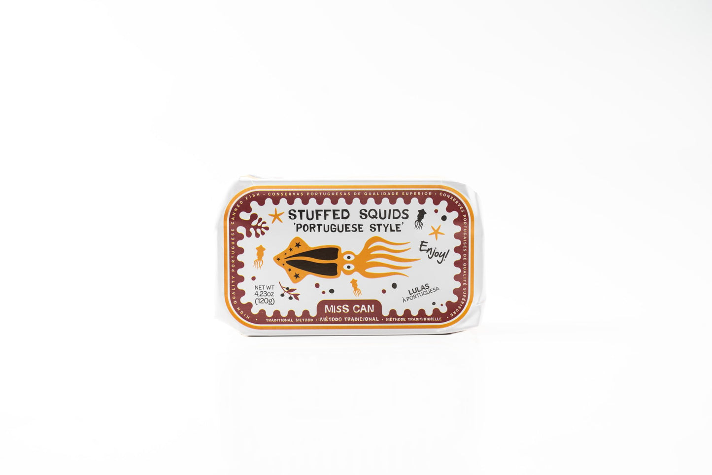 Miss Can Portuguese Power Trio, Gourmet Tinned Seafood Variety Pack | Sardines, Codfish, Stuffed Squids | Sustainably Caught & Hand-Packed in Portugal | Authentic Ingredients | 4.2 oz Tins | 3 Pack