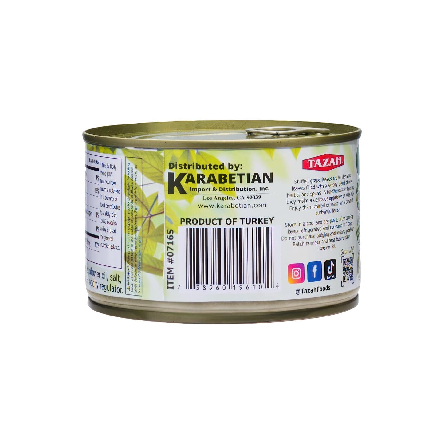 Tazah Dolmas Stuffed Grape Leaves 14.1oz Turkish Stuffed Leaves Vegetarian Ready to Eat Easy Open Can 400g