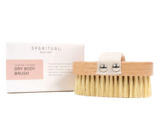 SPARITUAL Dry Brush for Cellulite and Lymphatic Health | Ergonomic Dry Brushing Body Brush Made with Sisal Hemp Bristles, FSC Certified Beechwood, and a Soft Cotton Strap
