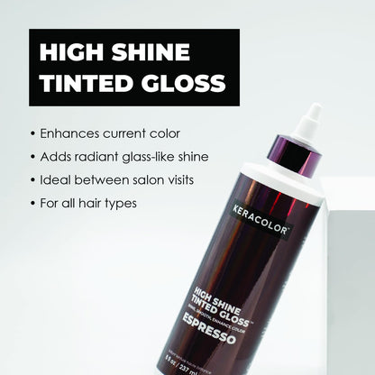 Keracolor High Shine Tinted Hair Gloss, In-Shower Hair Glaze, Sheer Color-Enhancing Glossing Treatment, Espresso, 8 Fl Oz