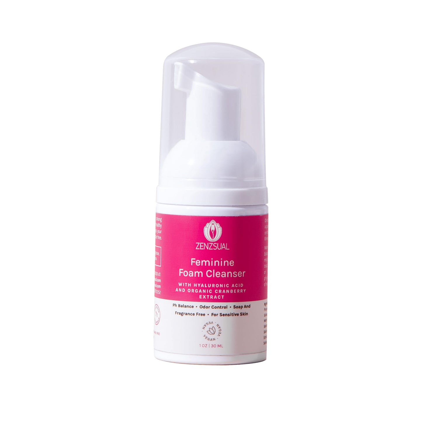 ZENZSUAL Feminine Foam Cleanser with Hyaluronic Acid & Organic Cranberry Extract – pH Balanced Feminine Wash for Sensitive Skin, Fragrance-Free Vaginal Cleanser, Hypoallergenic Intimate Care, 1 oz