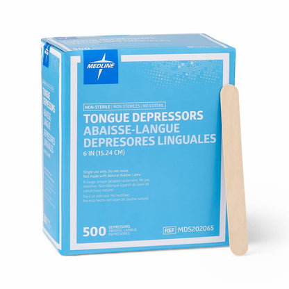 Medline Wood Tongue Depressors, Non-Sterile, 6 inch, 500 Count (Pack Of 10)