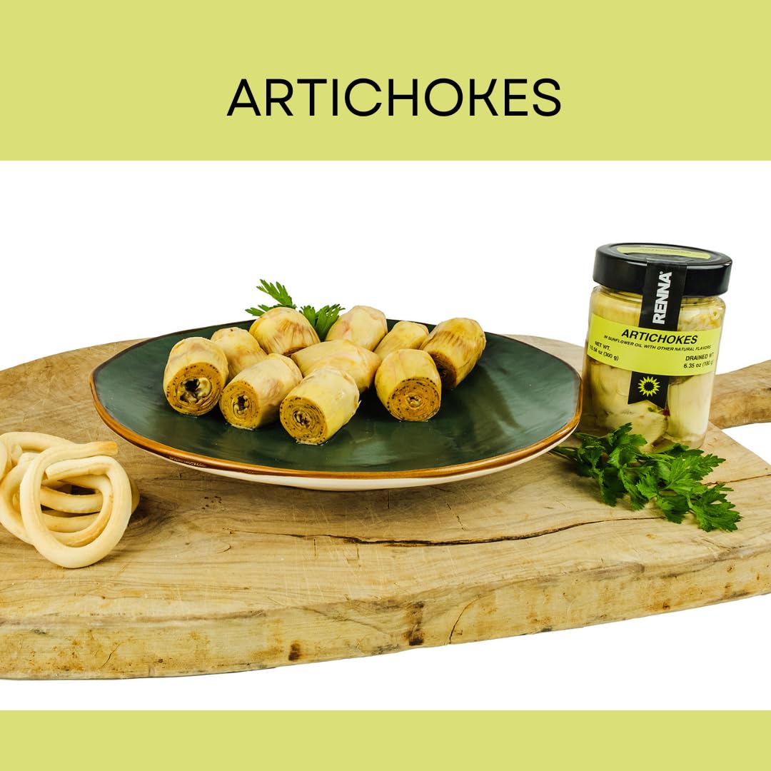 Renna, Artichoke Hearts in oil (10.58 oz), Italian, Whole Artichoke Hearts, A Taste of the Mediterranean Excellence, Renna Delicacies