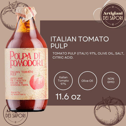 ARTIGIANI DEI SAPORI - Italian Tomato Pulp, 11.6 oz, Pomodoro Puree, Fine Tomato Pulp Passata