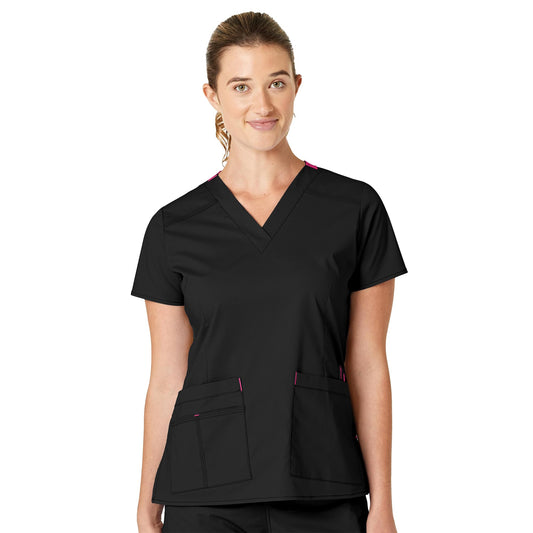 WonderWink Women's Wonderflex Verity Scrub Top, Black, X-Small