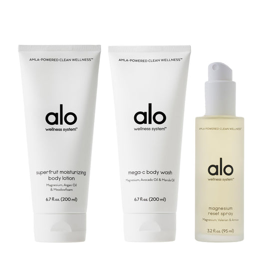 ALO Refresh & Reset Set | Magnesium Reset Spray + Mega-C Body Wash + Superfruit Body Lotion | Gentle for All Skin Types | Vegan & Cruelty-Free | 3.2 + 6.7 + 6.7 fl oz (Pack of 3)
