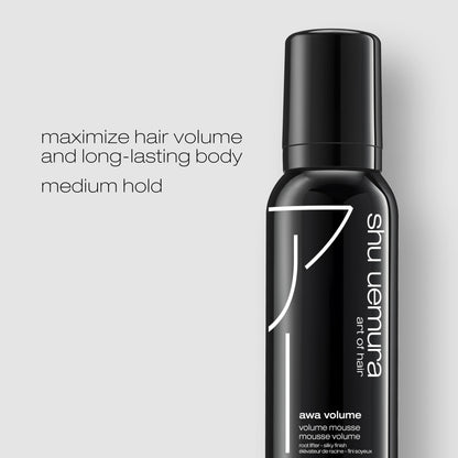 shu uemura art of hair Awa Volume Volumizing Mousse For Fine Hair - Adds Maximum Volume and Lasting Body, With Flexible Control and Medium Hold, 5 Fl Oz