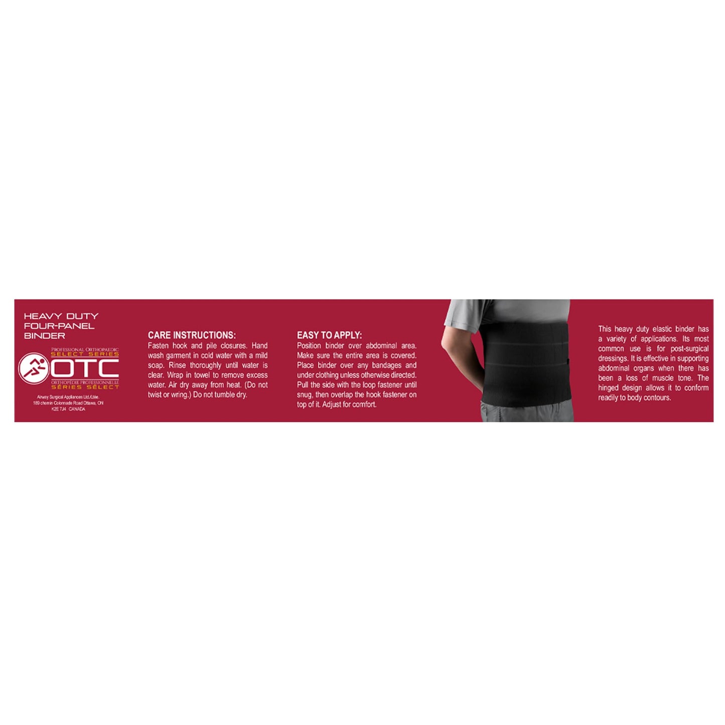 OTC Four-Panel Body Heavy Duty Select Series Abdominal Binder, Black, XX-Large