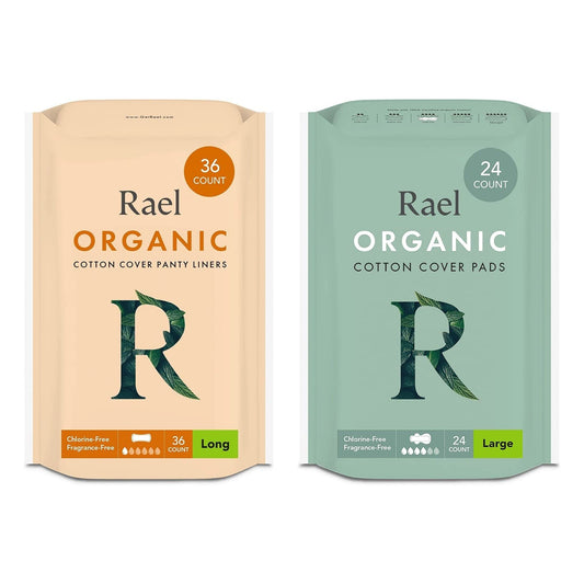 Rael Period Bundle - Organic Cotton Cover Long Liner (36 Count) & Organic Cotton Cover Large Pads (24 Count)