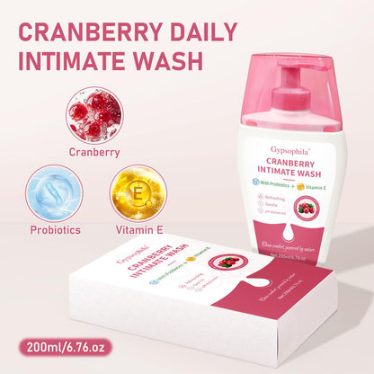 Cranberry Feminine Wash For Intimate Area Hygiene,pH Balance and Vitamin E for Vaginal wash,Non-Irritating,6.76 Fl Oz