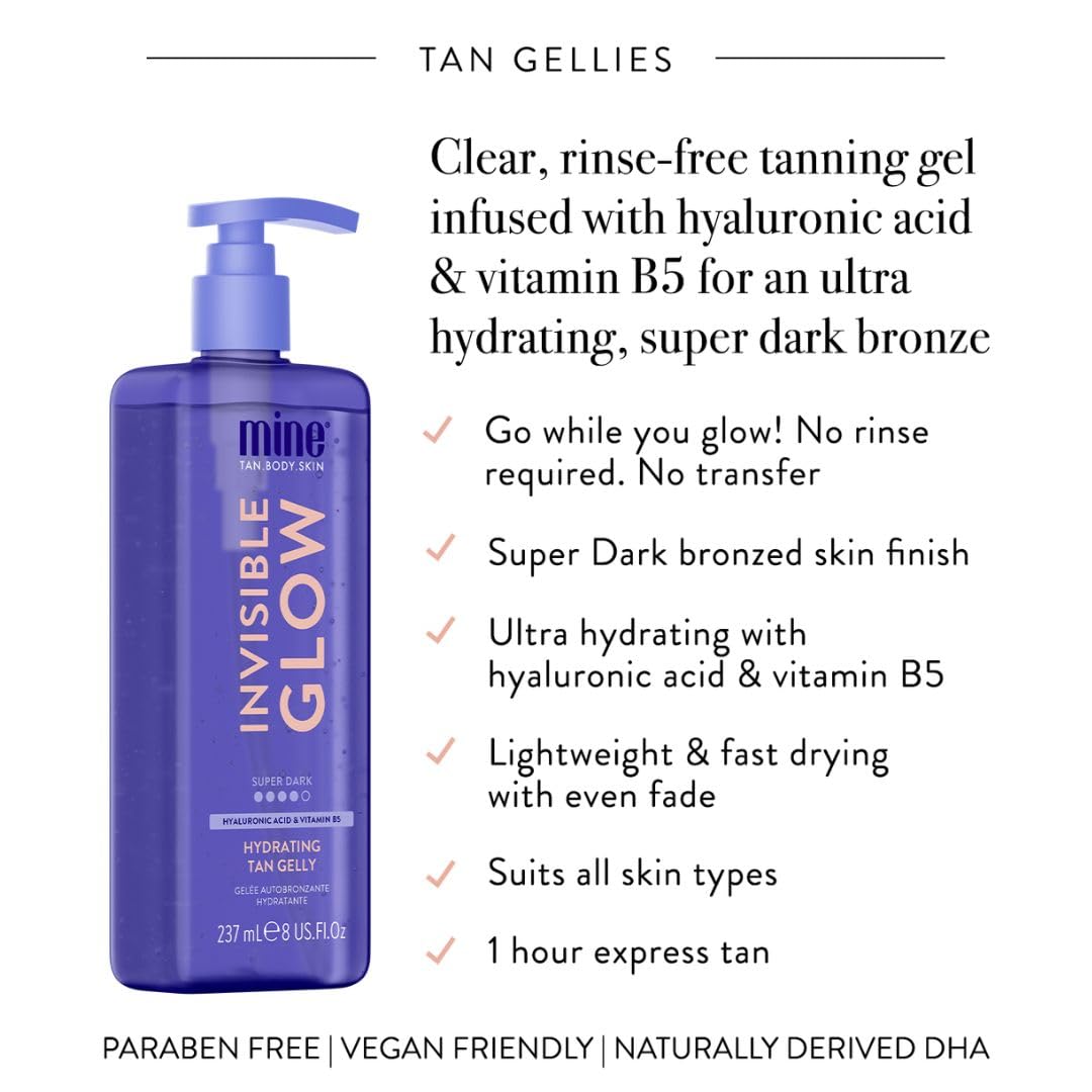 MineTan Clear Self Tanning Gel | Super Dark Invisible Tan Gel - Best Transfer Free Sunless Tanner, Hydrating, Quick Apply, For a Dark Bronze Skin Finish, Face & Body, 8 Fl Oz