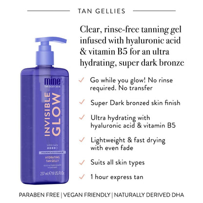 MineTan Clear Self Tanning Gel | Super Dark Invisible Tan Gel - Best Transfer Free Sunless Tanner, Hydrating, Quick Apply, For a Dark Bronze Skin Finish, Face & Body, 8 Fl Oz