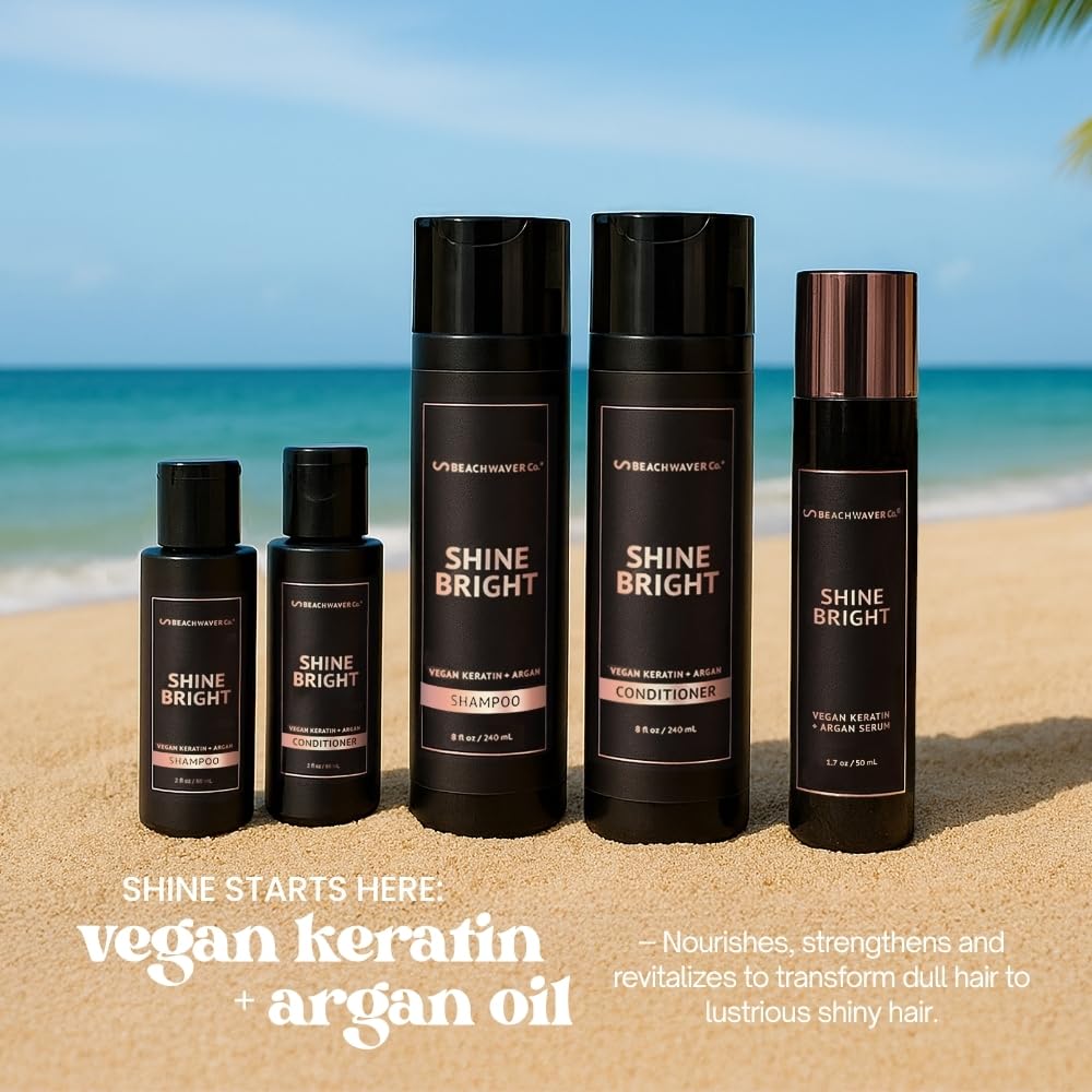 The Beachwaver Co. Shine Bright Serum - Full Size (1.7 Oz) | Award-Winning Shine Serum w/Vegan Keratin & Organic Argan Oil | Smoothing Formula for Silky, Frizz-Free Finish | Bali Beach Night