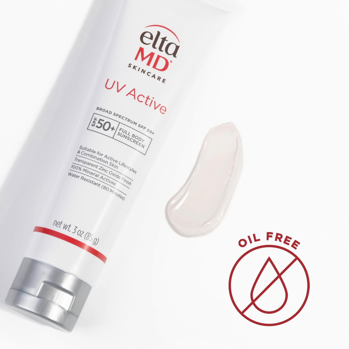 EltaMD UV Active Mineral Sunscreen with Zinc Oxide, SPF 50+, Water Resistant Sunscreen Up to 80 Minutes, 3.0 oz Tube