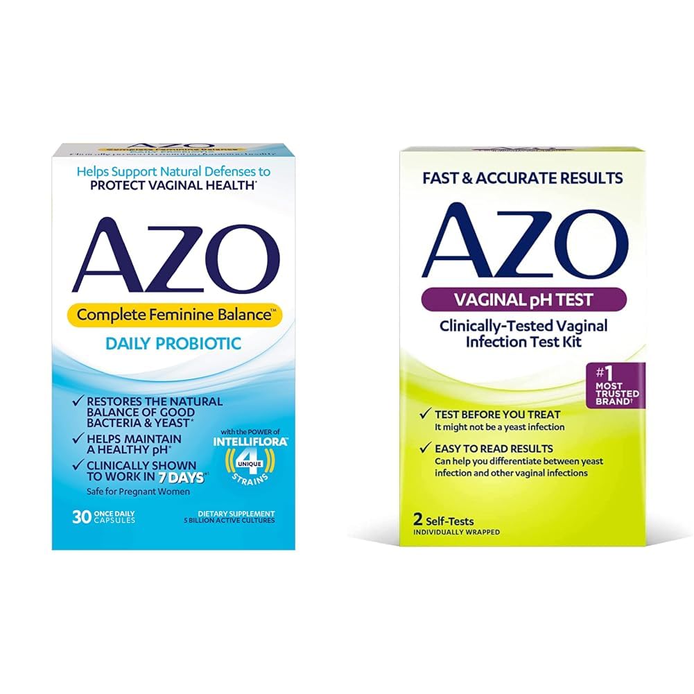 AZO Complete Feminine Balance Probiotics for Vaginal Health, 30 Count & Vaginal pH Test Kit, 2 Self-Tests